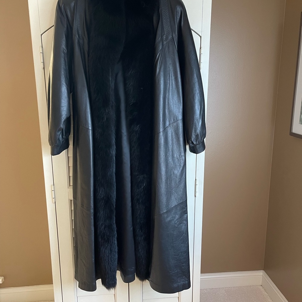 Full Length Leather Coat with Fox Fur Trim- Nordstrom- $500 by January 5